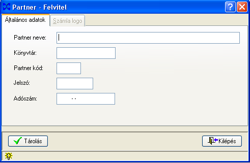 adószáma (opcionális) Jelszó az adott partner kiválasztásához (opcionális) Partner logójának könyvtára (opcionális) A könyvtár nevét csak 8 hosszon és ékezetes bető alkalmazása nélkül adjuk meg!