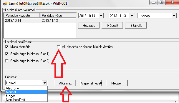 3.7.6. Letöltési Beállítások A letöltés paramétereit a jármű során jobb egérgombra megjelenő menüben rögzíthetjük.