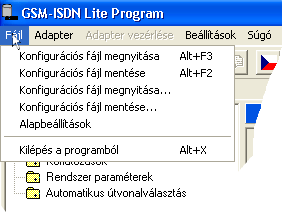 6.4.1. Fájl menü (Fájl menü) 24. ábra: Fájlmenü E menü használatával tud az adapter konfigurációs fájljával config.cfg vagy firmware konfigurációs fájl dolgozni, pl. írás, olvasás stb.