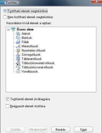 ERASE parancs a kijelölt objektumok törlésére A DELETE gomb megnyomása a kiválasztott objektumok törlésére PURGE (tisztítás) paranccsal a nem használt megnevezett és meg nem nevezett objektumokat