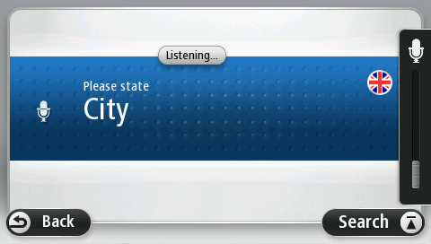 3. Mondja be a város nevét. A TomTom Connect megjelenít egy listát az olyan városokról, amelyek nevei hasonlóan hangzanak ahhoz, amit Ön mondott, és bemondja a lista tetején lévő város nevét.