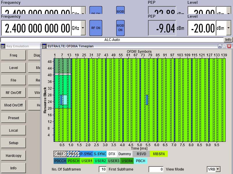 6.2. TESZT ESETEK 43 6.4. ábra. Az idő-frekvencia erőforrás háló beállításai az SMU200A-n 6.2.1. Bázisállomás megfelelőségi tesztek Ezen vizsgálatok során eldönthetjük pl.