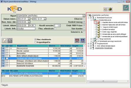 menüpontjából indítható Mérleg és Eredménykimutatás riportok sorainak tartalma megjeleníthető főkönyvi szám szintű bontásban.