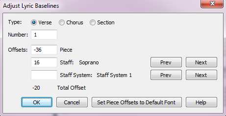 Adjust Baselines Alapvonalak beállítása Ebben a dialógusablakban adhatjuk meg, külön-külön a Verse, a Chorus és a Section opciókra, s ezeken belül minden egyes versszakra (Number) azt, hogy a