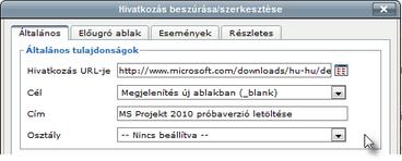 Hivatkozások (linkek) elhelyezése a tananyagban Nyissuk meg szerkesztésre az imént készített címkét, jelöljünk ki a szövegben egy részt, amit hivatkozássá akarunk alakítani, majd kattintsunk a