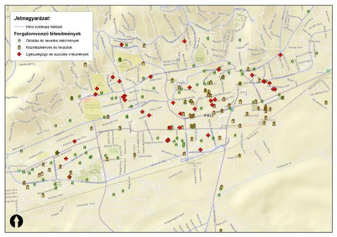 létesítmények (oktatási és nevelési intézmények, közintézmények és hivatalok, illetve egészségügyi és szociális intézmények) elhelyezkedését mutatja a lenti ábra.
