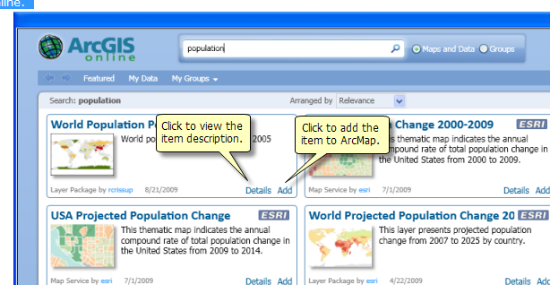 1 Kattintsunk az Add Data nyílra, és válasszuk az Add data from ArcGIS Online opciót! Ekkor meg fog nyílni az ArcGIS online egy külön ablakban.