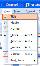 60 A CourseLab rendszer technikai jellemzői 5.2.12 Cím szerkesztése 10. ábra: Válassza a menüsorban a View Nézet menüpontot, azon belül is a Title almenüt.
