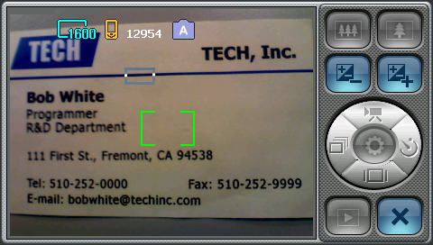 Az kamera képernyő jelenik meg (korlátozott számú funkcióval). 3. Irányítsa a kamera lencséit a névjegykártyára.