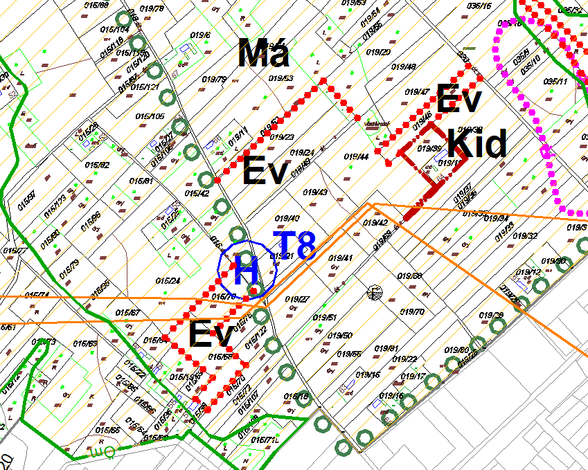 019/23-24; 019/46 helyrajzi számú telkeket javasolja Ev véderdő kategóriába sorolni a terv.