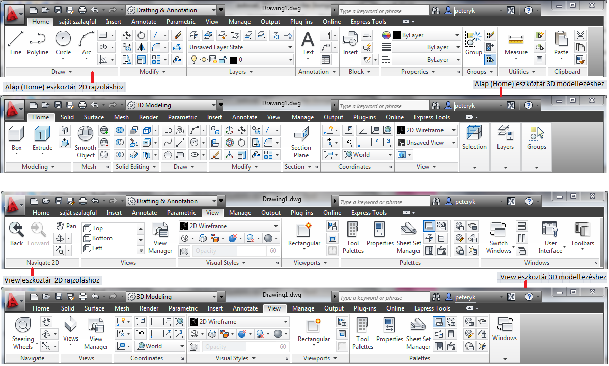 KÉPERNYŐMŰVELETEK 23 KÉPERNYŐMŰVELETEK Az AutoCAD hagyományosan két térrendszerben, modell- és papírtérben dolgozik.