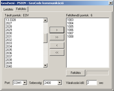 Koordináták feltöltése (kimentése) az adatrögzítőre 3.4.