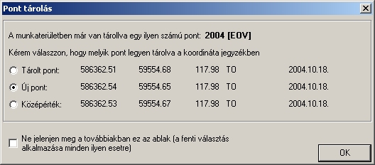 4.2. Pontszámozás beállítása Megadhatjuk az induló pontszámot, a pontszámozás növekményét és az új pontok jellegét Megadhatjuk továbbá, hogy ha egy olyan pontszámú és vetületi rendszerű pontot