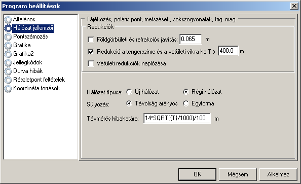 4.3. Hálózat jellemzők beállítása A hálózat és egyéb számítások paramétereit állíthatjuk be: 0.