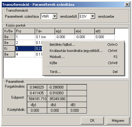 A transzformációs paraméterek pontosságának növelésére használhatjuk a kizárást vagy a törlést.