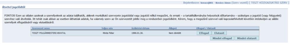 Ezt a funkciót tehát az Ön szervezete akkor használhatja passzív módon (mint átvevő szerv), ha egy megszűnő szerv (átadó szerv) az Ön szervezetét jelölte meg a TARTINFO-rendszerben jogutódként (vagy