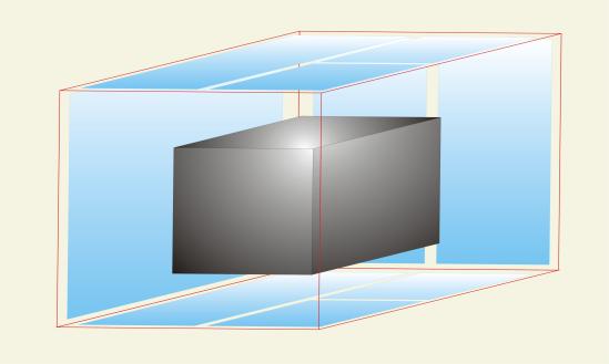 A tengelyek végein a színes kockákban egy-egy háromtengelyű rugós erőmérőt képzelünk (lásd 2. ábra). Ezzel a megoldással a gradiensnek a tér mindhárom irányában vett összetevőit meg tudjuk határozni.