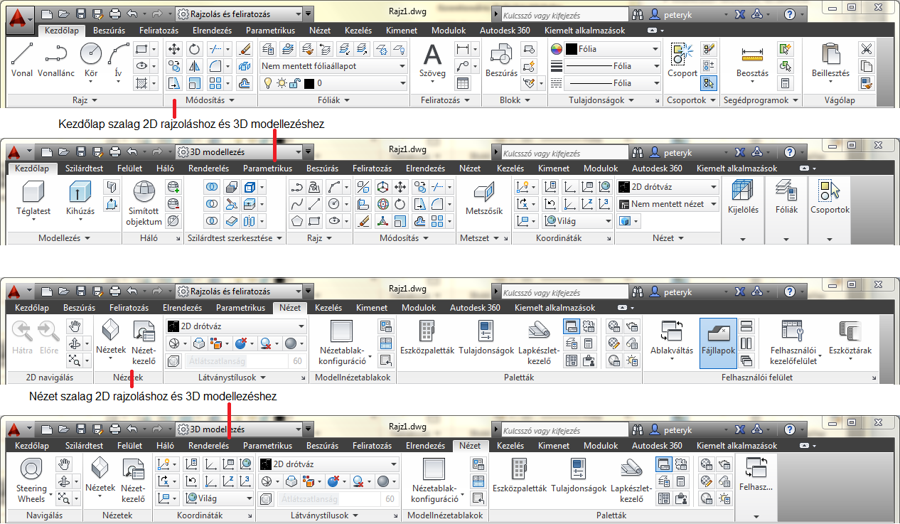 KÉPERNYŐMŰVELETEK 25 KÉPERNYŐMŰVELETEK Az AutoCAD hagyományosan két térrendszerben, modell- és papírtérben dolgozik.