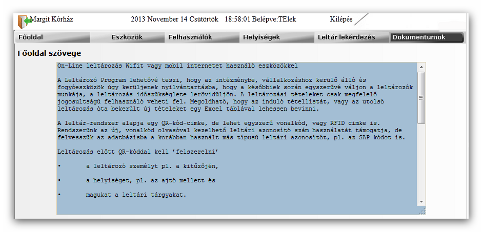 Dokumentumok kezelése Szerkeszthető szövegek Főoldal