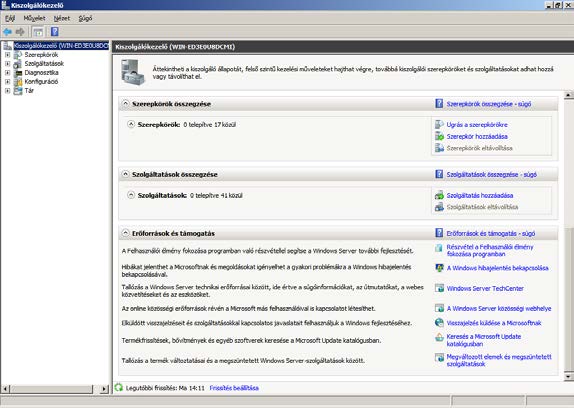 Előkészület Szerver beállítások A szoftver telepítése érdekében, a szerver szerepet előre hozzá kell adni. A Microsoft Windows Server 2008 R2-vel hozzáadott szerepeket az alábbiakban láthatja.