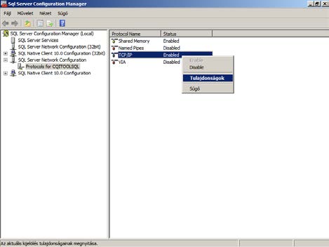 Ezután a "Sql Server Configuration Manager" képernyő jelenik meg.
