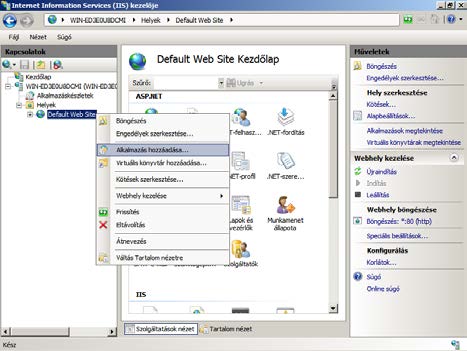 Ezután a "Internet Information Services (IIS) kezelője" képernyő jelenik meg.