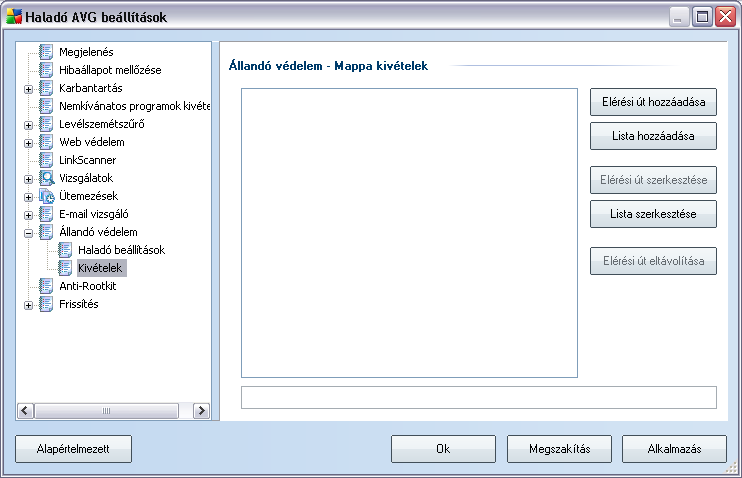 10.10.2. Kivételek Az Állandó védelem - Mappa kivételek panel lehetové teszi, hogy meghatározza az Állandó védelem vizsgálatból kizárandó mappák listáját.
