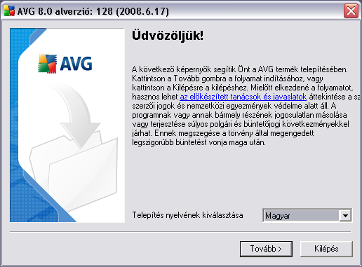 5. AVG telepítési folyamat Az AVG számítógépre telepítéséhez szüksége van a legújabb telepítofájlra. Használhatja a csomagban lévo CD-n található telepítofájlt is, de az lehet, hogy már elavult.