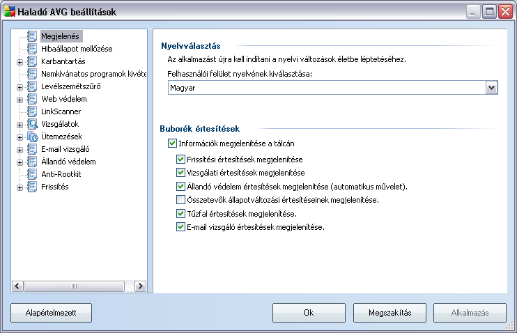 10. AVG Haladó beállítások Az AVG 8.5 Anti-Virus haladó beállítási panele egy új ablakot nyit meg Haladó AVG beállítások néven.