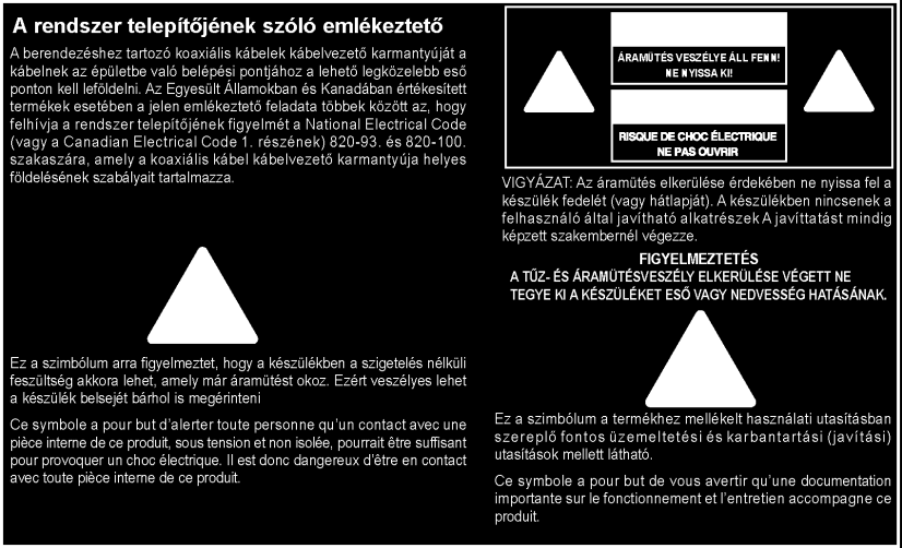 FONTOS BIZTONSÁGI ELŐÍRÁSOK FONTOS BIZTONSÁGI ELŐÍRÁSOK A felszerelést végzők figyelmébe A fejezetben szereplő javítási utasításokat csak képzett