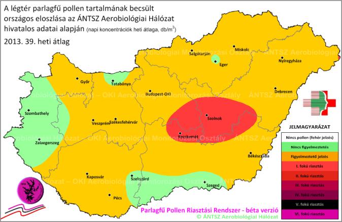 10. ábra A 2012-es és 2013-es parlagfű szezon összehasonlítása a 37-39.