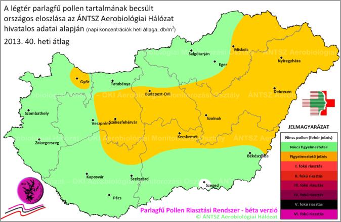 11. ábra A 2012-es és 2013-es parlagfű szezon összehasonlítása a 40-42.