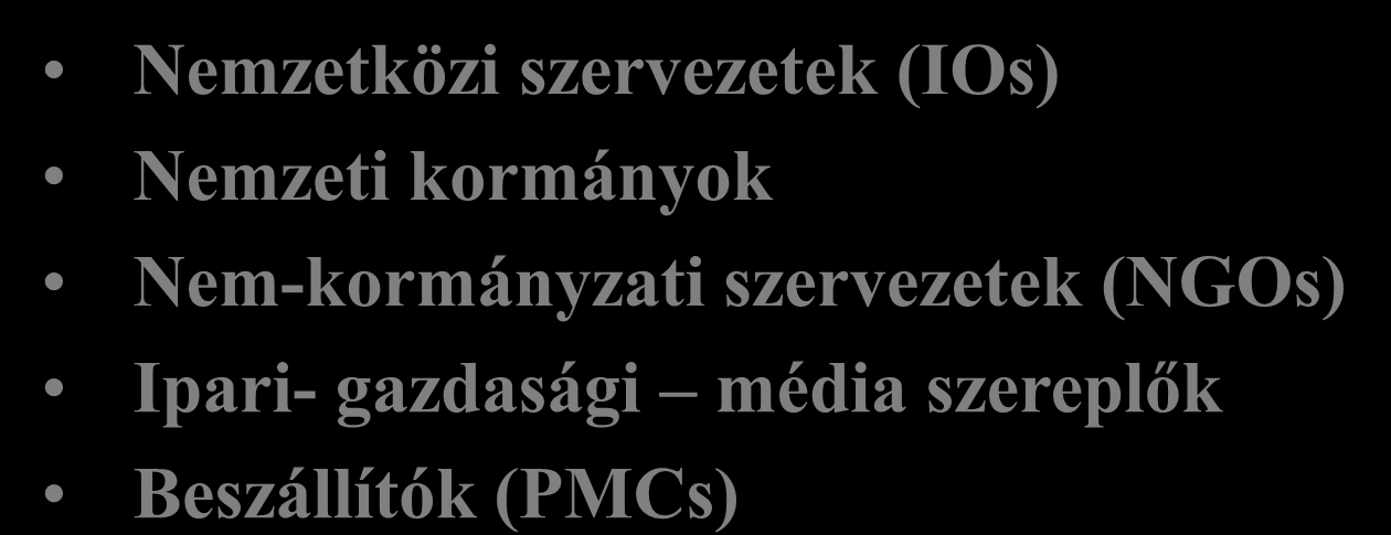 A műveletek hatékonyság alapú megközelítése Effects-Based Approach to Operations (EBAO) Megnyitja a lehetőséget minden szereplő számára A művelet hatékonyságának javítására szolgál, hogy elérje a