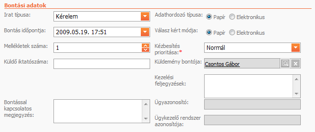4.4.1.2 Küldemény bontása Válasszon a bal oldali menüpontok közül! 1. Keresse meg a bontani kívánt küldeményt. 2.