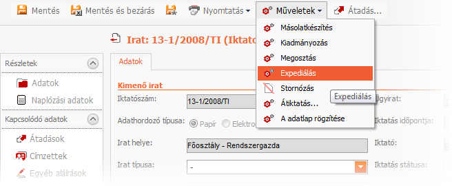4.4.2.7.2 Expediálás 1. Nyissa meg a kezdılapot. 2.
