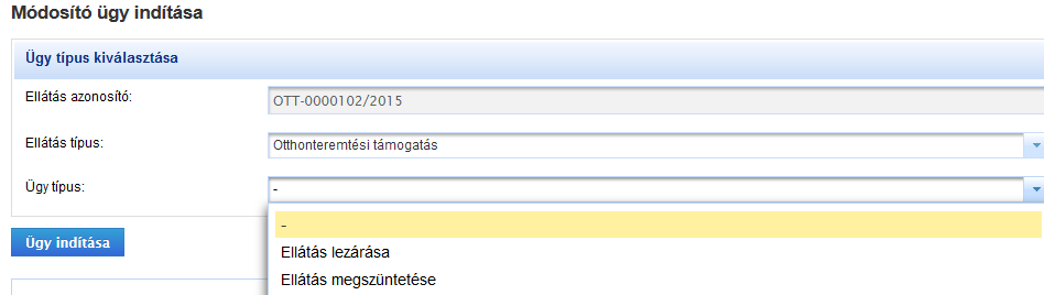 Most viszont adott ellátáshoz módosítást szeretnénk indítani, ezért amikor megadjuk a keresési feltételeket, és a listában megjelenik az ellátásunk, akkor a sor végén található nagyító ikonra