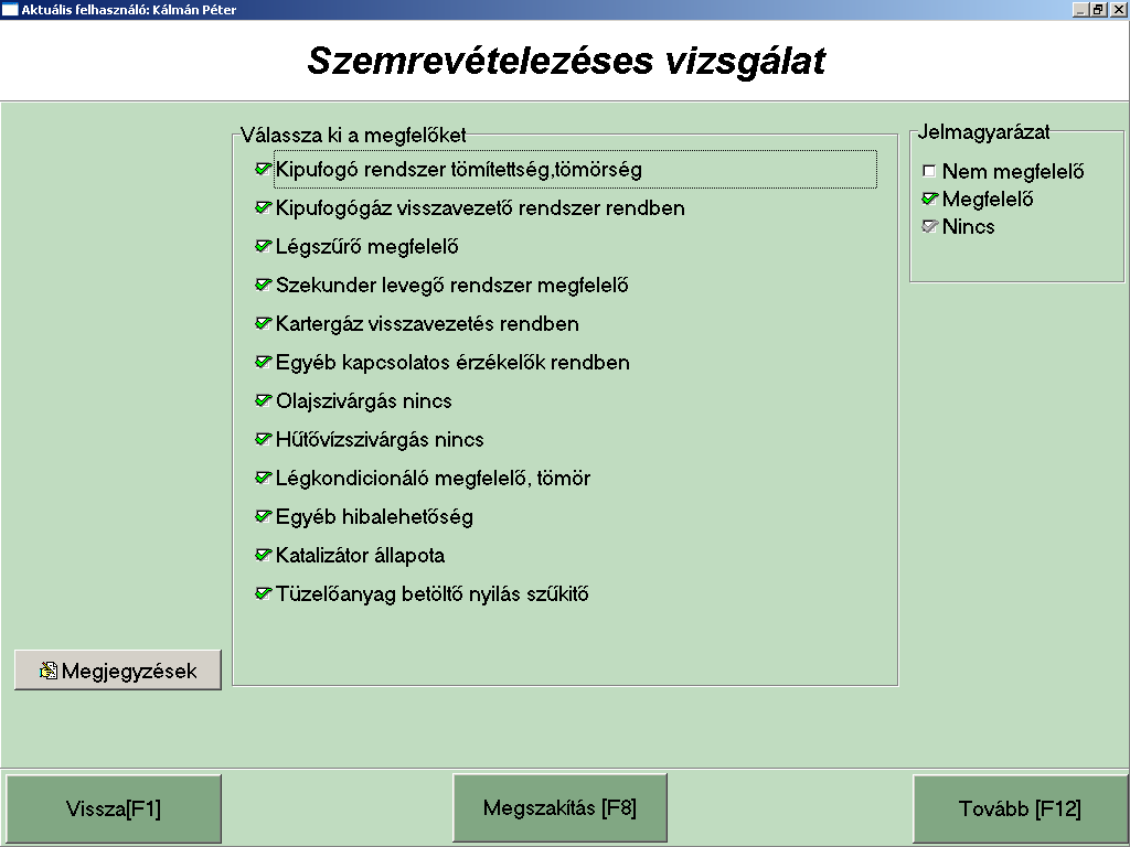 32. ábra. Szemrevételezéses vizsgálat 4.5.1.4 Mérésvezérlő program indítása A program automatikusan kiválasztja a motortípusnak megfelelő mérésvezérlő programot.