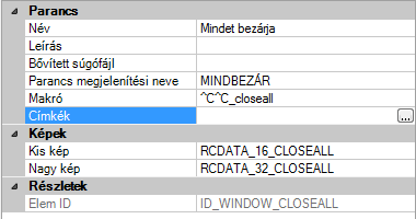 Egy parancshoz akár több címke is hozzárendelhető, hogy így az alkalmazásmenüben könnyen megkereshető legyen. A parancsokhoz a Címkeszerkesztő párbeszédpanel segítségével lehet címkét hozzárendelni.