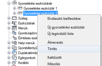 Gyorselérési eszköztár törlése 1 Kattintson a következőkre: Kezelés lap Testreszabás panel Felhasználói kezelőfelület.