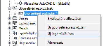 2 A Felhasználói felület testreszabása szerkesztő Testreszabás lapjának <fájlnév> testreszabási beállításai területén kattintson a Gyorselérési eszköztárak elem melletti plusz (+) jelre a csomópont