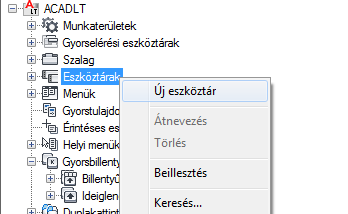 Egy új eszköztár (Eszköztár1 néven) jön létre az Eszköztárak fa alján. 3 Tegye a következők egyikét: Az alapértelmezett Eszköztár1 név helyére írjon be egy új nevet.