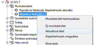 4 Kattintson az Alkalmaz gombra. A klasszikus munkaterület visszaállítása Az állapotsoron kattintson a Munkaterületek közti váltás elemre. Kattintson a Klasszikus AutoCAD LT elemre.