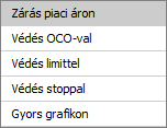 3.10. Nyitott pozíciók Nyitott pozícióinak áttekintő felülete. Az adott pozíció első oszlopában található ikonra kattintva az alábbi lista látható: Lehetőségek: 3.10.1. Zárás piaci áron Piaci áras ellentétes irányú megbízással lezárja az adott pozíciót.