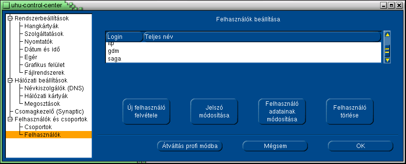 6.2. FELHASZNÁLÓK ÉS CSOPORTOK 101 identification-csoport azonosító). A kezelőgombok használata magától értetődő.