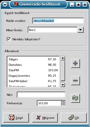 10.3. RÁDIÓHALLGATÁS UHU-LINUX ALATT 139 10.16. ábra. A gnomeradio beállítása A DMCRadio Vannak olyanok, akik nem mindig indítanak grafikus felületet, ám szeretnének pl. rádiót hallgatni.