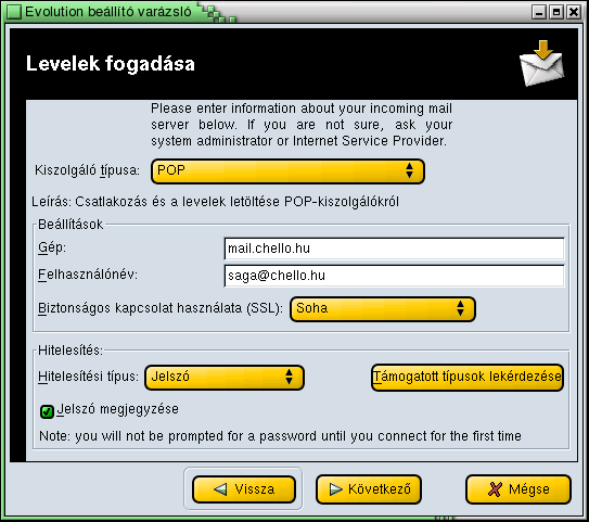 11.1. AZ EVOLUTION BEÁLLÍTÁSA 145 A Levelek fogadása ablakban (11.