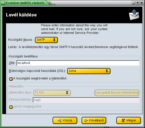 11.1. AZ EVOLUTION BEÁLLÍTÁSA 147 nem kapunk semmit, csak egy figyelmeztető levelet, hogy postafiókunk megtelt. Ennek az üzenetnek a formája szolgáltatóként változik. A Levél küldése lapon (11.