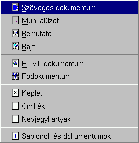 168 13. FEJEZET AZ OPENOFFICE.ORG 13.3. ábra. Új dokumentum létrehozása 13.4. Szövegszerkesztés 13.4.1. Munka dokumentumsablonokkal Ha a tündér nem ajánlja fel a szükséges dokumentumot, próbálkozzunk dokumentumsablonokkal.