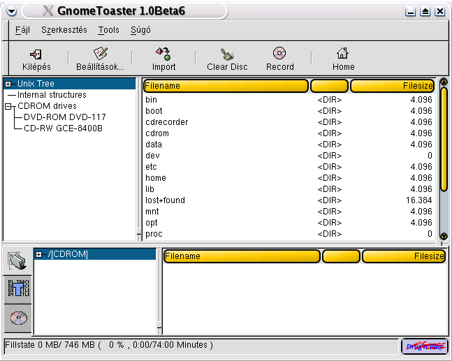 21.3. EGYÉB CD-ÍRÓ PROGRAMOK 223 21.3.2. A Gnome Toaster A gtoaster GNOME környezetet használ, már nem mai darab, de a célnak kiválóan megfelel.