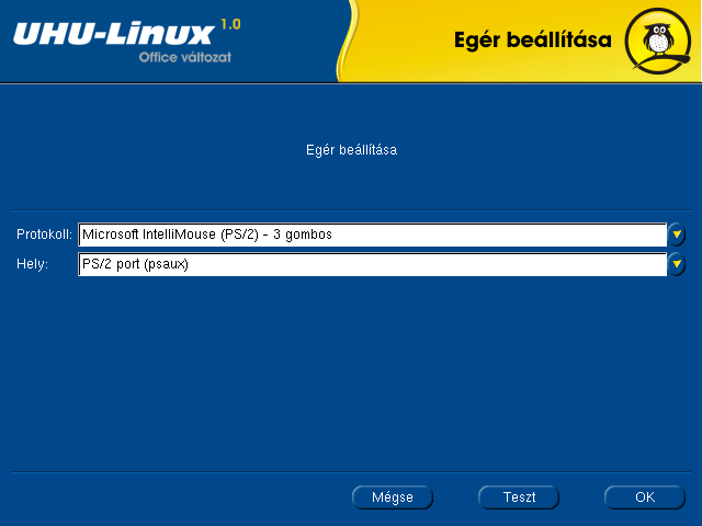 4.6. PARTÍCIONÁLÁS 59 4.4. ábra. Az egér beállítása Az egér beállítása után visszakerülünk az UHU-Linux Terjesztési feltételeket tartalmazó képernyőjére. Olvassuk végig figyelmesen.